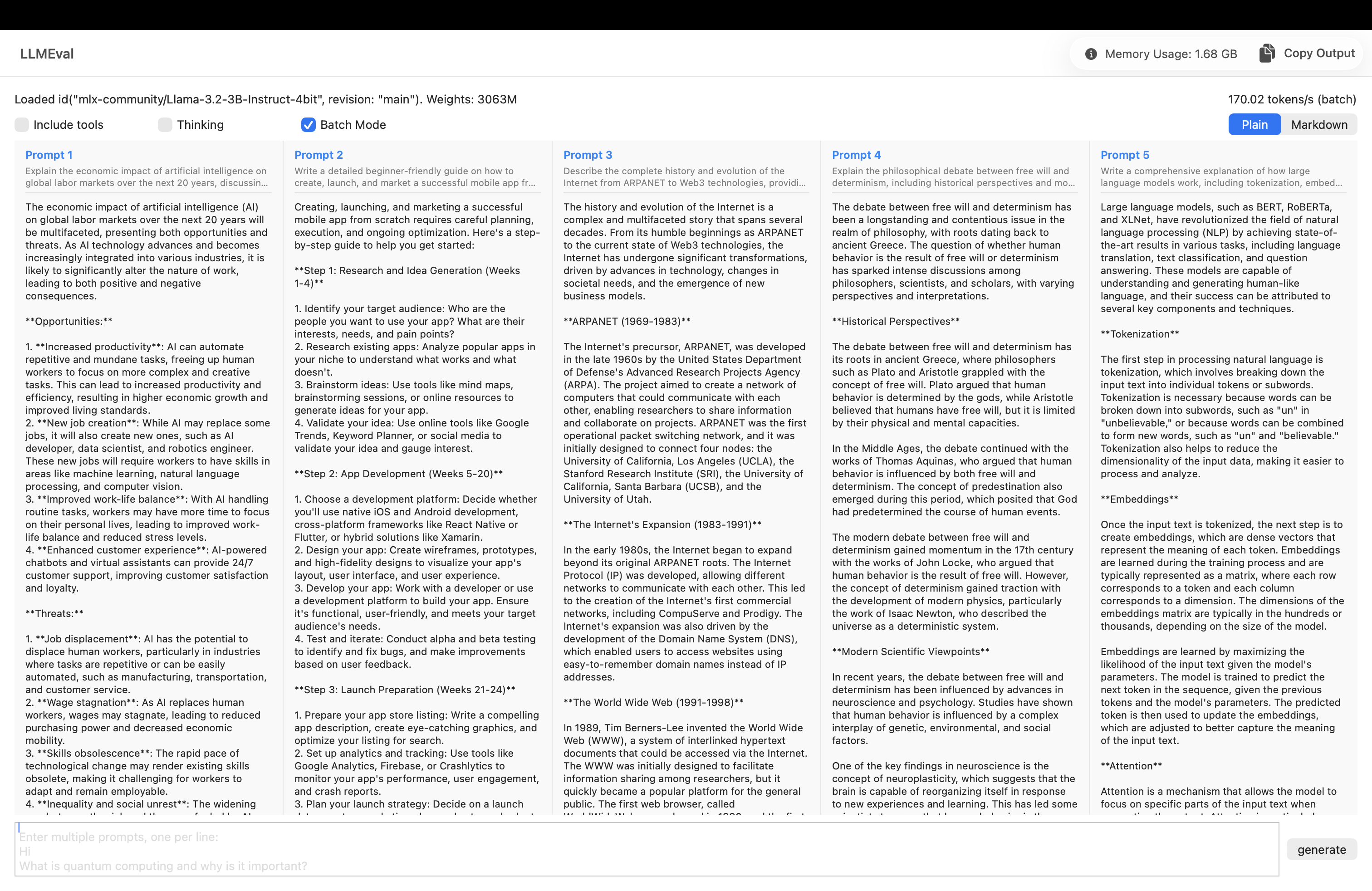 LLMEval batch performance